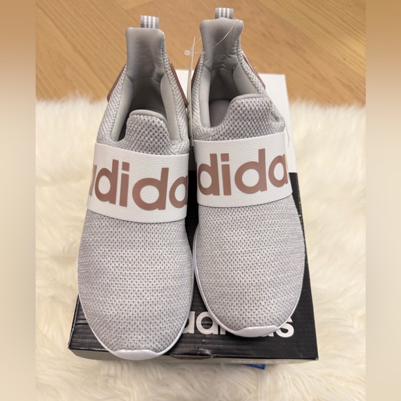 New Girls Adidas Light Gray Knit Slip-On Sneakers with White Soles - Picture 2 of 9